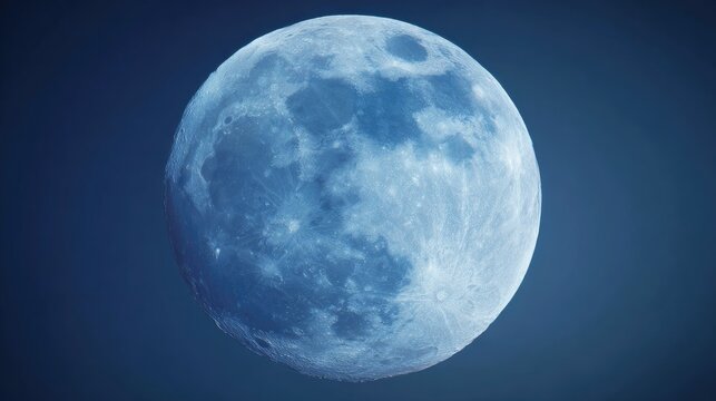 fullmoon. A glowing super moon in the night sky with detailed lunar surface and dark blue gradient. travel magazines, destination branding, designed for outdoor magazines and nature guides.