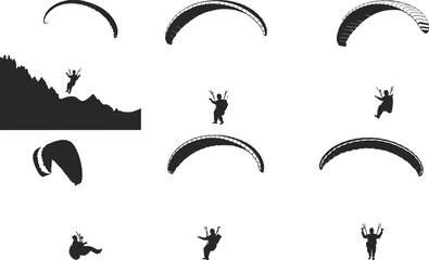 Paragliding vector illustration silhouette, extreme sport adventure design, mountain flying activity concept, skydiving and outdoor freedom recreation graphic for adrenaline lovers © Goutom