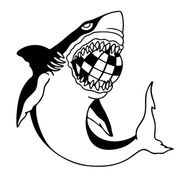 Shark with disco ball in jaws &mdash; wild retro 70s mirrorball energy, club culture, bold nightlife party aesthetic