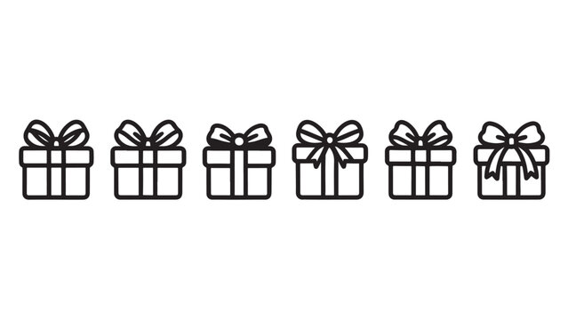 Row of outlined gift box icons with varied bows.