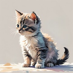 床に座るミヌエットの子猫のイラスト