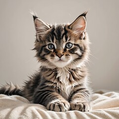 メインクーンの子猫の安心した寝転びポーズ