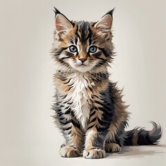 可愛く座るメインクーンの子猫イラスト