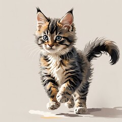 粋よいよく動くメインクーンの子猫のイラスト