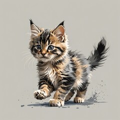 メインクーンの子猫が走る躍動感があるイラスト