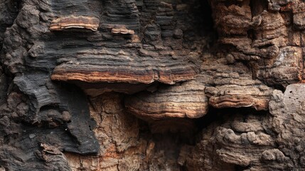 Detailed Close-Up of Textured Tree Bark Featuring Distinctive Fungal Growth and Natural Wood Patterns in Earthy Tones