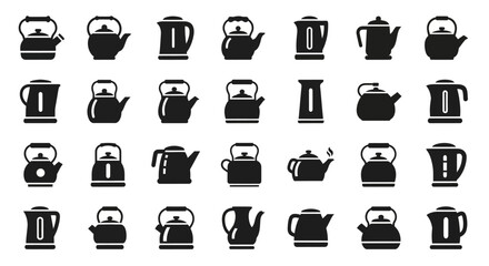 Collection of various kettle icons displayed in a grid pattern on a clean interface