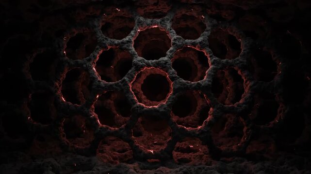 Hive-like Abstraction: Intricate close-up of a honeycomb-like structure with a mesmerizing interplay of light and shadow, evoking a sense of mystery and depth.