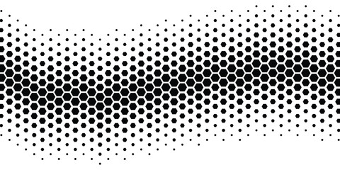 A visually striking black and white graphic design featuring a pattern of hexagons and dots on a clean background © Nusrat