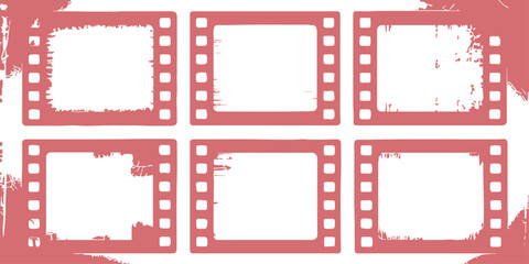Fototapeta premium Vintage Film Strip Frames With Grunge Texture, Retro Cinematic Empty Movie Frames for Collage.