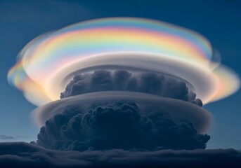 Fototapeta premium Spectacular Iridescent Pileus Cloud with Rainbow Colors Above Storm