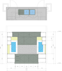 Modern Double Sink Bathroom Vanity Elevation and Plan Drawing for Interior Design