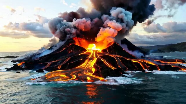 Volcanic Eruption in the Ocean Waters.