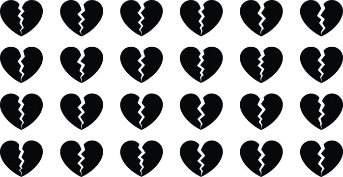 PrintBroken heart symbol, emotional design, black icon, repetitive pattern, heartbreak concept, sadness 