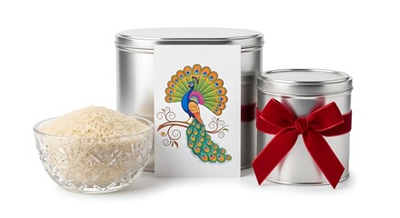 Naklejka premium Basmati Rice in Decorative Tin Containers.