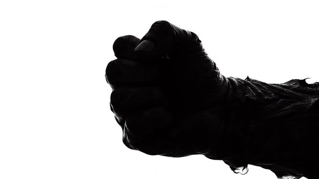 Powerful Human Fist Silhouette Isolated on Neutral Grey Background