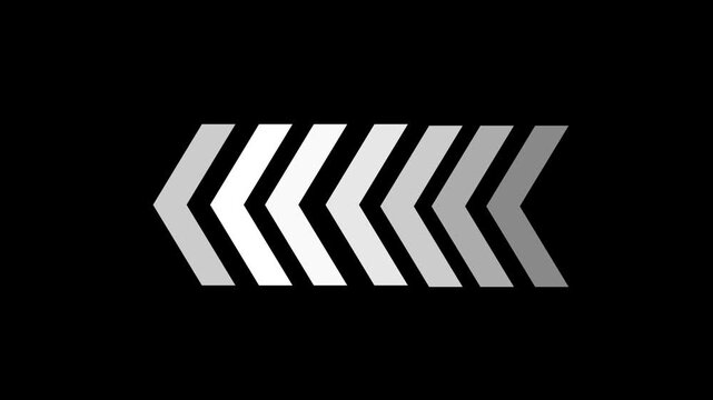 Abstract directional arrow icon animation. arrow looping animation left direction concept.
Animated arrows for the overlay video layer.  arrow animation on black background. 4k animation.
