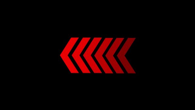 Abstract directional arrow icon animation. arrow looping animation left direction concept.
Animated arrows for the overlay video layer.  arrow animation on black background. 4k animation.