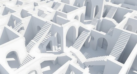 Obraz premium Abstract architectural maze of white stairs and arches creating a surreal optical illusion