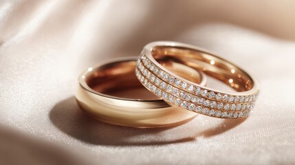 Elegant Rose Gold Diamond Wedding Rings in Soft Light