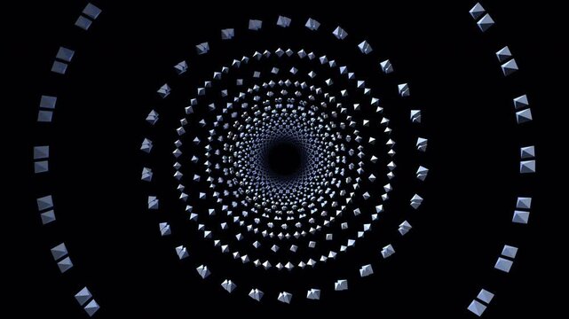 Seamless 4K procedural VJ loop of a bioluminescent platinum polyhedron tunnel plunging eternally down an infinite Z-axis. Perfect for Resolume, luxury tech keynotes, EDM stages, and 3D projection.
