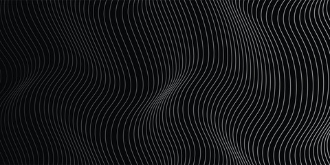 Vector wavy lines pattern smooth curve flowing dynamic white light isolated on black background for concept of technology, digital, communication, science, music.