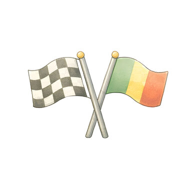 Gekreuzte Zielflagge und gr&uuml;ne Rennflagge als farbenfrohes Symbol f&uuml;r Motorsport und Autorennen