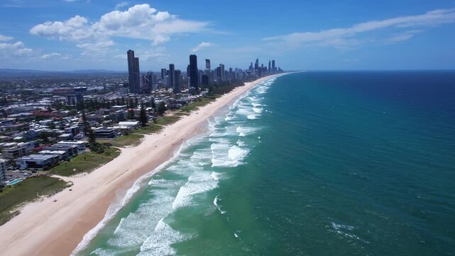 Broadbeach Coastal Suburbs In The City Of Gold Coast, Queensland, Australia. Aerial Drone Shot