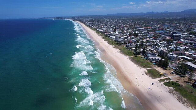 Urban Beaches Of Mermaid Beach And Broadbeach In Gold Coast, Queensland, Australia. Aerial Shot