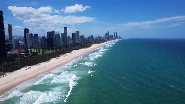 High-rise Apartment Buildings Of Broadbeach On The Gold Coast, Queensland, Australia. Aerial Shot