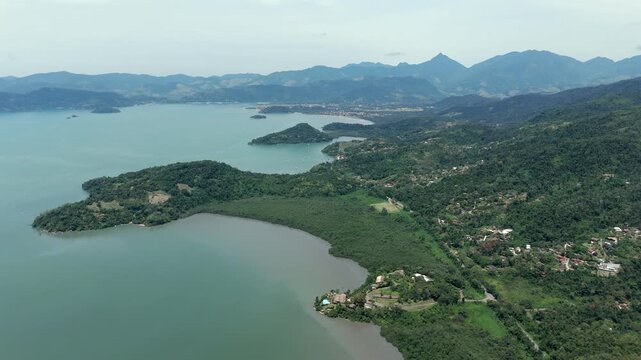Aerial View Of Bay of Ilha Grande In Paraty, Rio de Janeiro, Brazil.