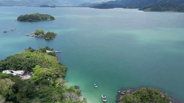 Ilha do Malvao And Ilha dos Micos Seen From Ilha Comprida In Paraty, Brazil. - aerial shot