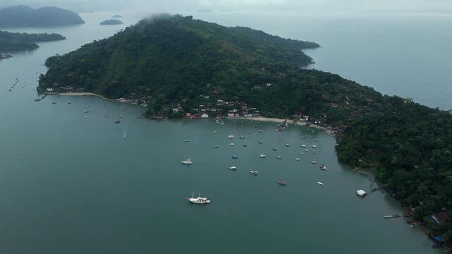 Argentino&acute;s Island - Ilha do Araujo In Paraty, Rio de Janeiro, Brazil. Aerial Drone Shot
