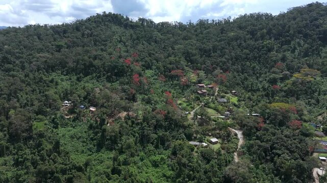 Amazon Rainforest Mountains Along The Coastal Town Of Paraty In Rio de Janeiro, Brazil. Aerial Drone Shot