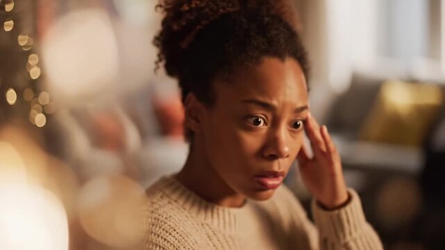 Young woman experiencing stress or anxiety at home.