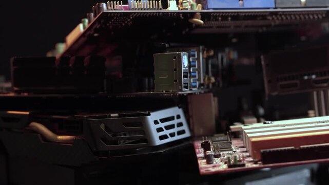 Old Computer Motherboards and Parts, Electronic Waste Close Up
