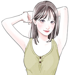 Obraz premium 頭の後ろで手を組んでいる女性