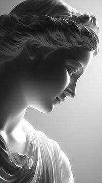Elegant Marble Bust Sculpture of a Serene Woman with Intricate Details and Soft Lighting