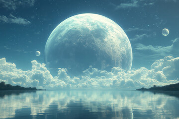 Large moon illuminating water.