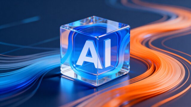 AI cube with flowing lines