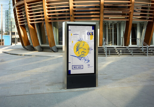 Mockup Of Customizable Vertical Sign Outside Building
