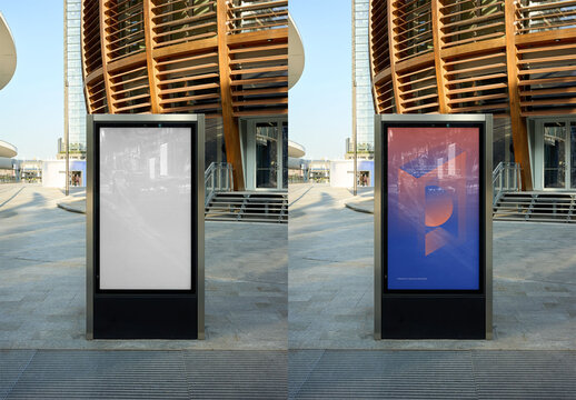 Mockup Of Customizable Vertical Sign By Building