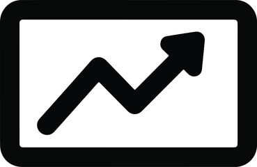 A simple black and white icon illustrating a rising graph with an upward arrow on a white background