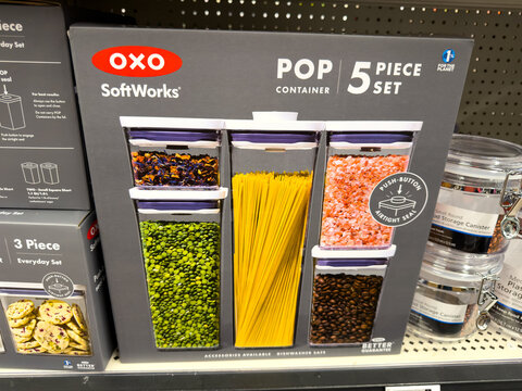 OXO SoftWorks POP Five Piece Food Storage Container Set Retail Box Display