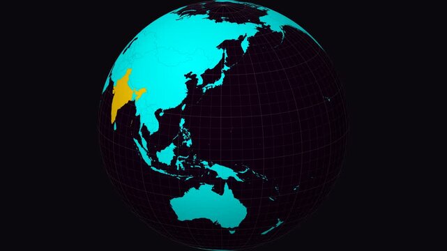 Himachal Pradesh, India on Globe. Animated zoom into the state. Himachal Pradesh, India intro, logo, presentation animation. Boundary shape on globe with round text. Short video.