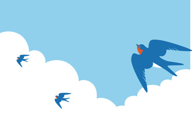 青空に飛び立つツバメの背景イラストフレーム