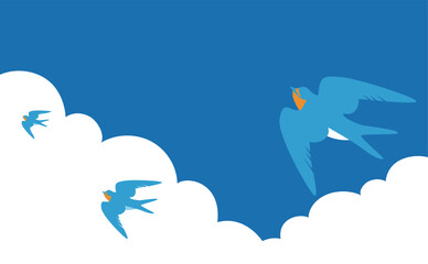 ツバメのシンプル背景青空イラスト素材