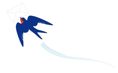 手紙をくわえて飛ぶツバメの背景イラスト素材