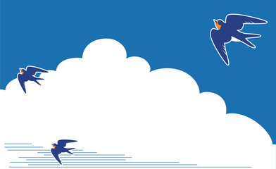 空を飛ぶツバメの背景イラスト素材