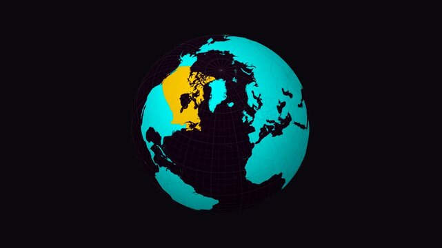 Quebec, Canada on Globe. Animated zoom into the province. Quebec, Canada intro, logo, presentation animation. Boundary shape on globe with round text. Short video.